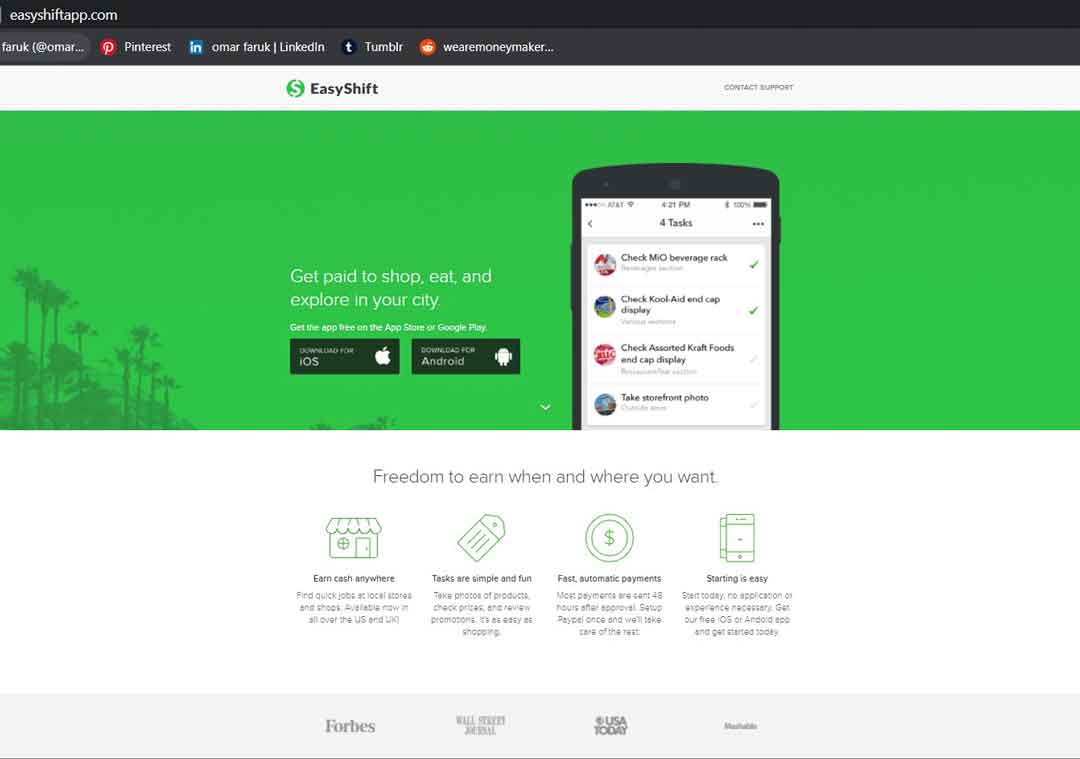 easyshiftapp.com home page image to earn money from home