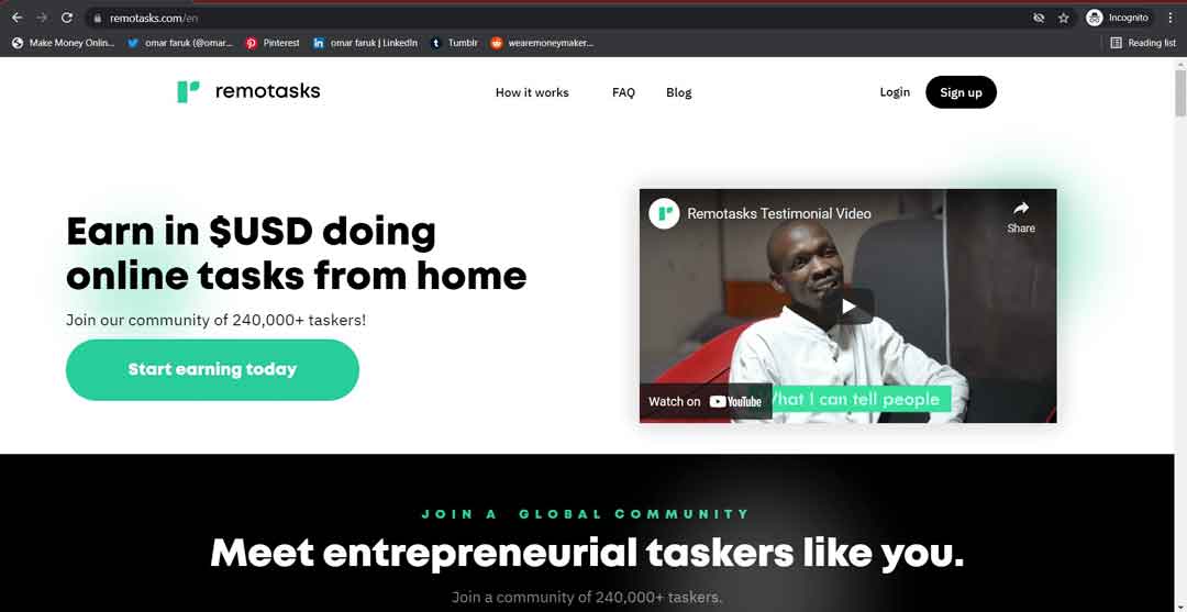 remotasks.com home page image to earn money from home