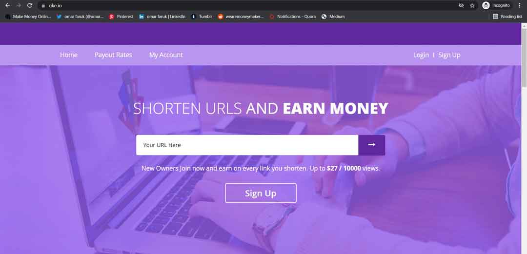 It is a website that allows you to shorten URLs and earn money oke.io