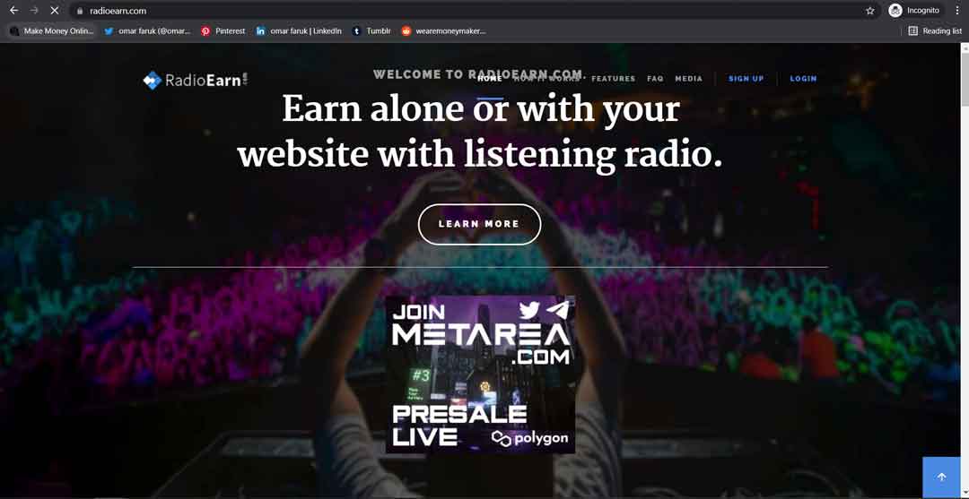 radioearn.com home page where you get paid 