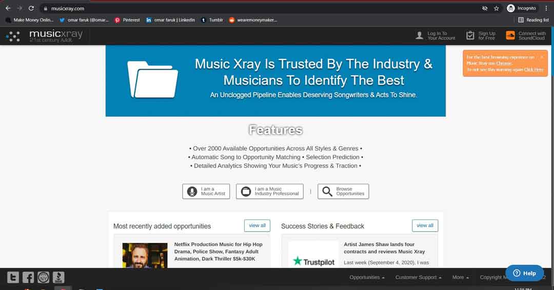 musicxray.com home page you can get paid here