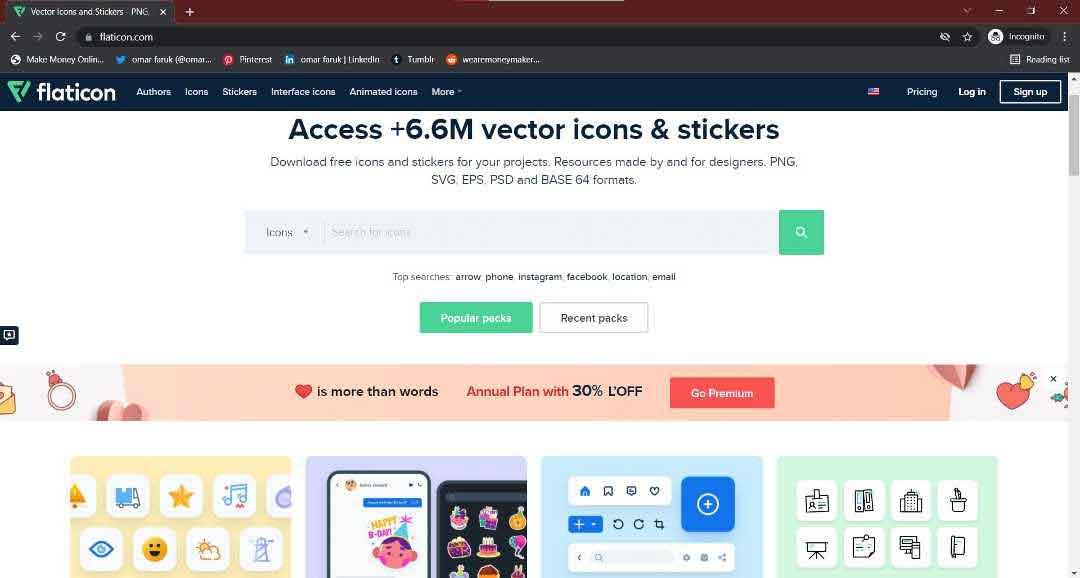 flaticon.com home page for