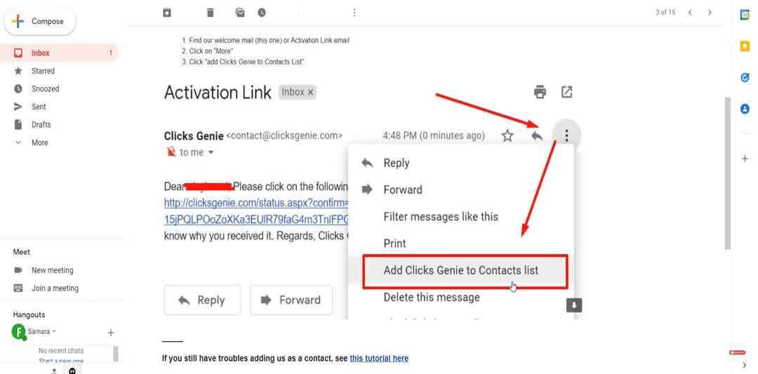 How to create a Google contact for clicksgenie