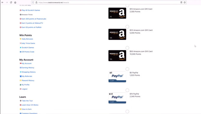 CreationsRewards Payment method?