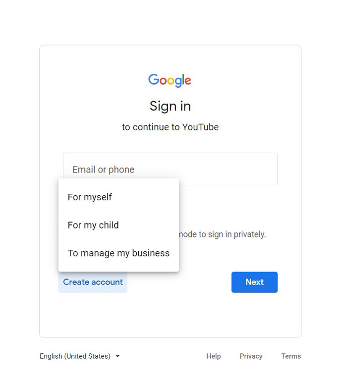 create google account form