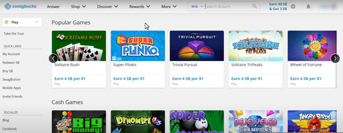 Get paid to play games at Swagbucks 