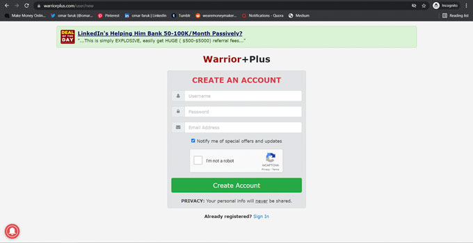 How to create an account on WarriorPlus.com