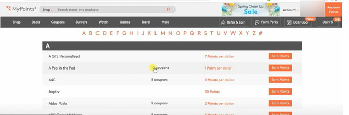 MyPoints coupons offer