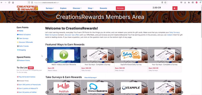 Earn Money by taking surveys at CreationsRewards.