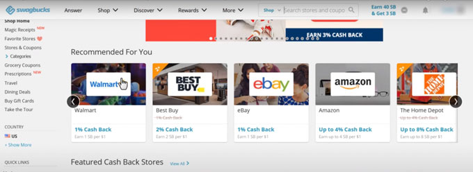 Swagbucks Shopping options