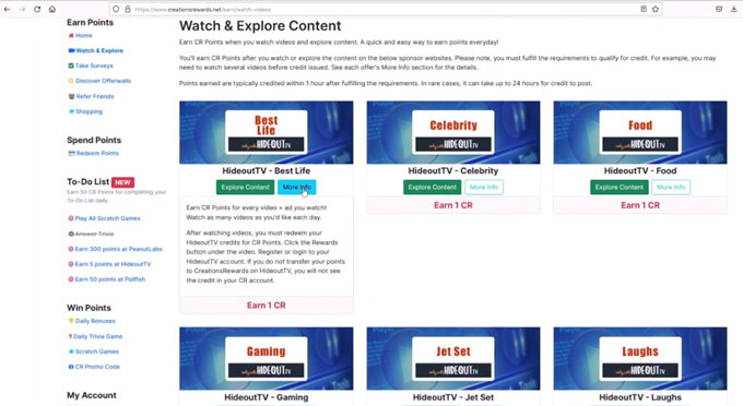 Earn money by watching videos at CreationsRewards.