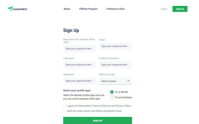 How to sign up for free at picoworkers.com
