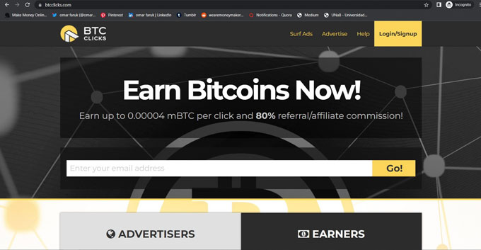 Earn bitcoins from BTCClicks.com