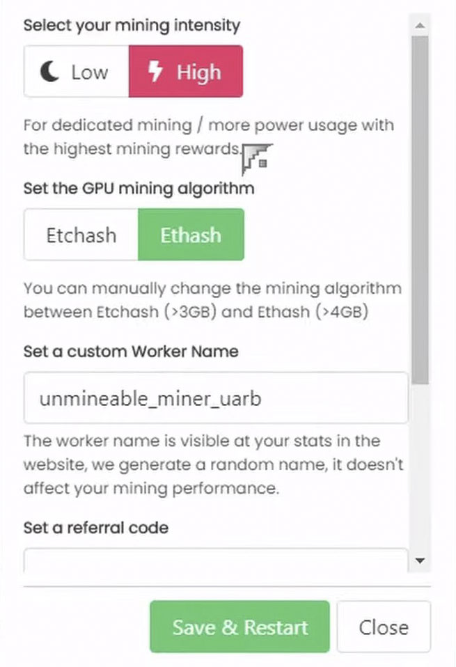 Select High-Intensity Mining in the Settings to mine XRP On HotBit.