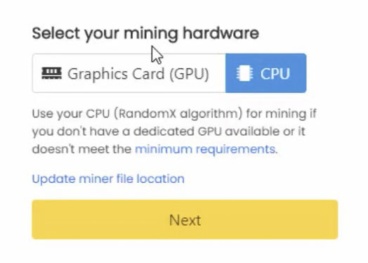 Select your mining hardware