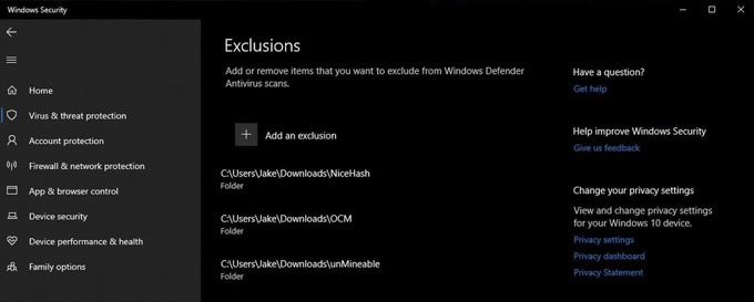 Add Exclusion Via Windows Security Settings to mine XRP On HotBit.