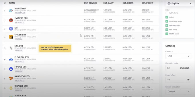 How much ETH can you make in one hour at minerstat?