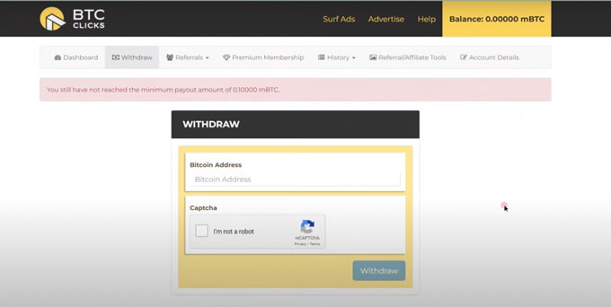 BTCClicks withdrawal method.