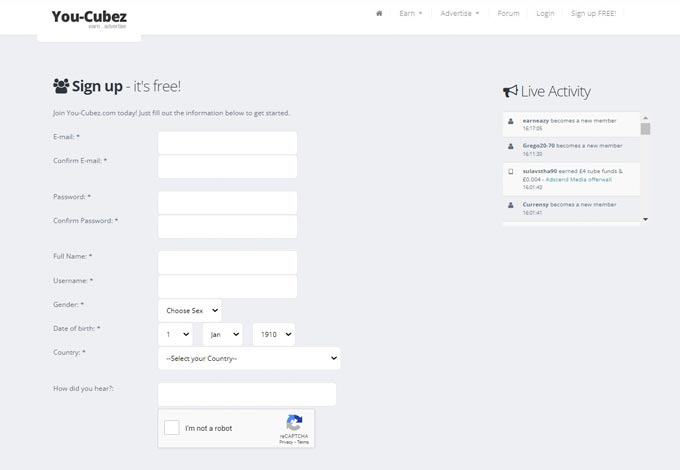 Signing Up for An Account on You-Cubez.com