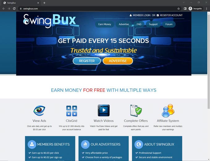 SwingBux 3 easy steps and make money online by watching videos.