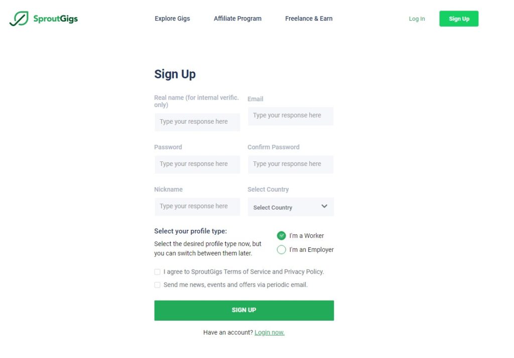How to sign up for SproutGigs.com?