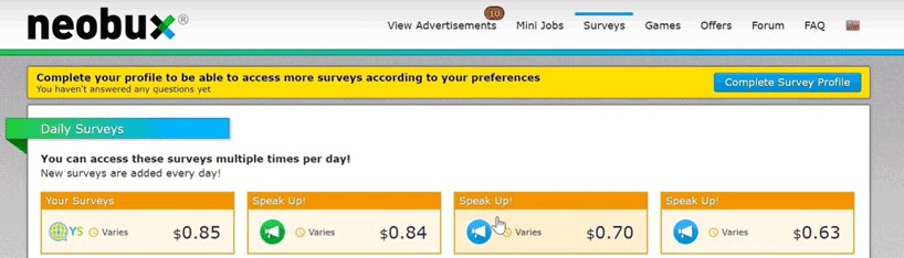 1. Make money by Neobux surveys from NeoBux.