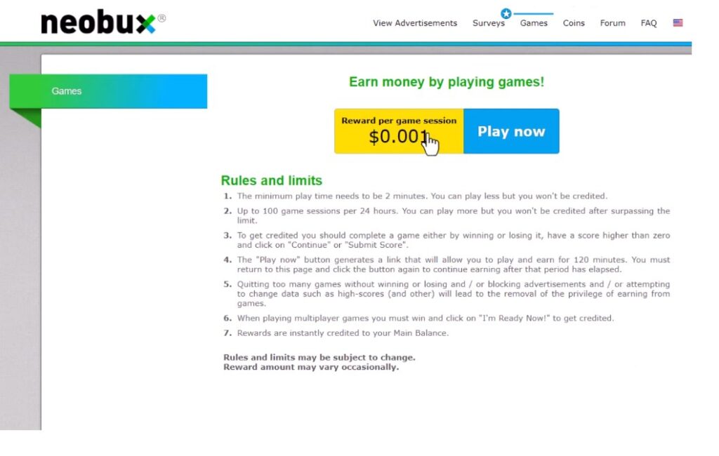 5. Make money by Paid games from NeoBux.