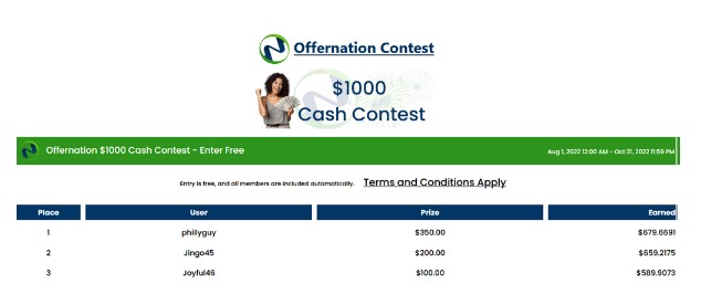 7. Make Money by Quarterly Contest from Offer Nation.