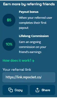 3. Make Money in the Referral Program From Repocket App.