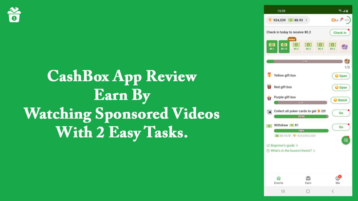 CashBox App Review – Earn By Watching Sponsored Videos With 2 Easy Tasks