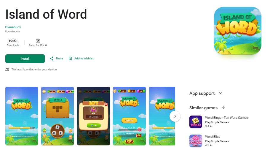 What is the Island of Word mobile game?
