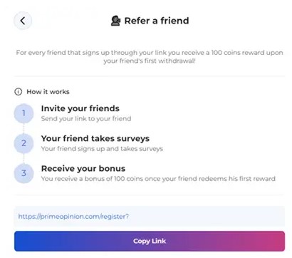 4. Make Money By Referral Program From Prime Opinion.