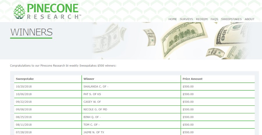 3. Make money by winning sweepstakes From Pinecone Research.