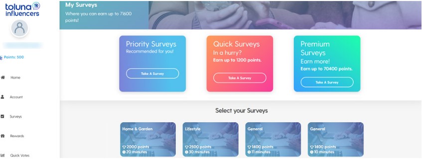 1. Make money from Toluna Influencers surveys.