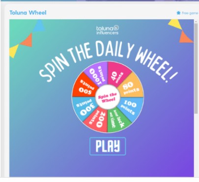 5. Make money by the Toluna Influencers Wheel.