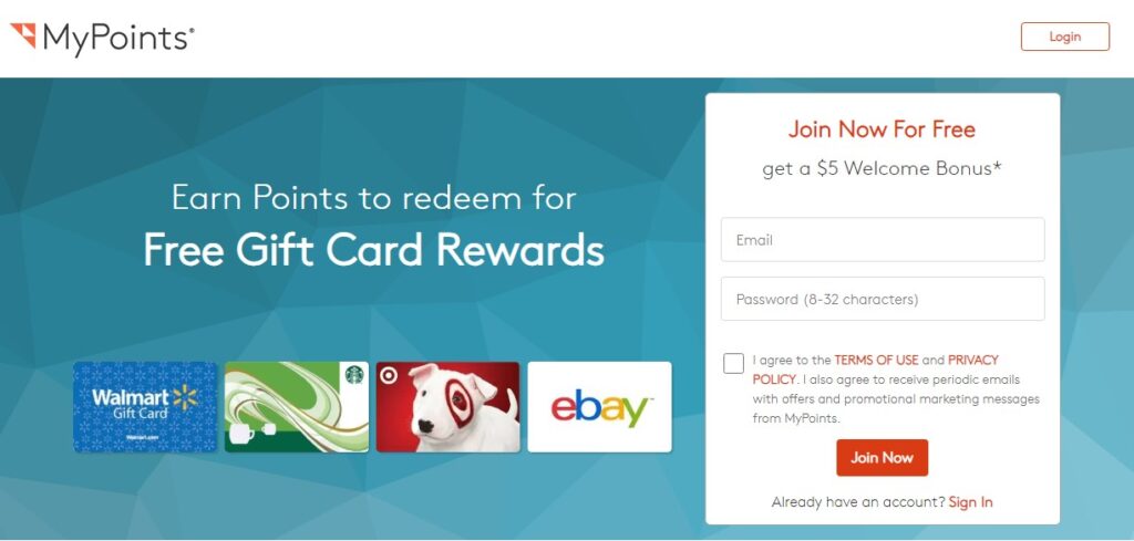 4. MyPoints you can take surveys for Amazon gift cards